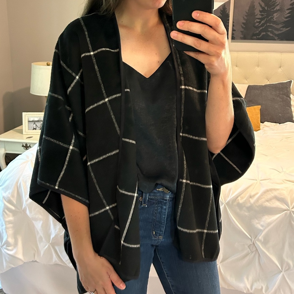 Old Navy black windowpane poncho style cardigan sweater